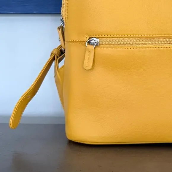 ili New York Genuine Leather Mustard Yellow Mini Backpack Travel Purse - Picture 2 of 8